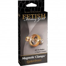 PipeDream «Magnetic Clamps» золотистые зажимы на магните со стразами, коллекция Fetish Fantasy Gold, цвет Золотой, длина 5 см.