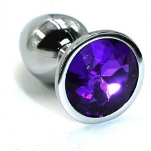 Анальная пробка «Small» из алюминия с фиолетовым кристаллом, цвет серебристый, Kanikule KL-AL004S, коллекция Anal Jewelry Plug, длина 6 см.