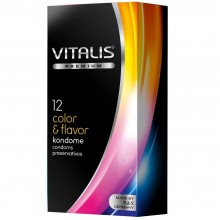 Цветные ароматизированные презервативы Vitalis «Color & Flavor», упаковка 12 шт., бренд R&S Consumer Goods GmbH, длина 18 см.