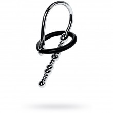 Уретральный плаг-бусины с мягким фиксириущим кольцом из серии Metal от ToyFa, цвет серебристый, 717302, длина 9 см., со скидкой