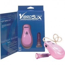 Розовый вибростимулятор для сосков «VibroSux», в подарочной упаковке, 130034, из материала ПВХ, длина 7 см.