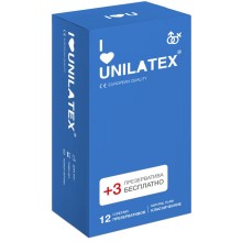 Классические латексные презервативы «Natural Plain», упаковка 12 шт+3 шт, Unilatex INS3013Un, цвет Прозрачный, длина 19 см.