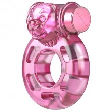 Розовое эрекционное виброкольцо «Pink bear» с головой медведя, Baile BI-010084A, длина 5 см.