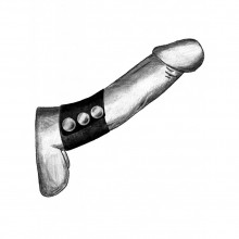 Широкое лассо-утяжка на пенис с металлическими кнопками, черное, Джага-Джага 901-03 BX DD, из материала Экокожа, длина 17.5 см.