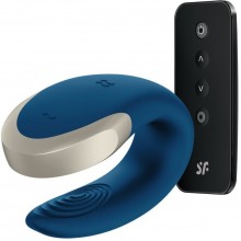 Синий вибратор для пар «Double Love», с возможностью управления через пульт и приложение, Satisfyer J2008-17-3, из материала Силикон, длина 8.6 см., со скидкой