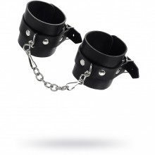 Однослойные наручники «Pecado BDSM» из натуральной кожи, черные, 02101, длина 25 см., со скидкой