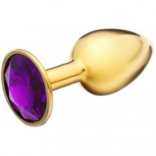Анальная пробка с фиолетовым кристаллом, цвет золотой, материал металл, Сима-Ленд 5215664, коллекция Оки-Чпоки, длина 7 см.
