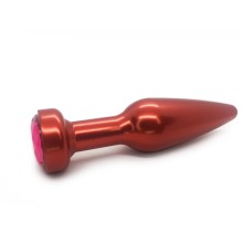 Удлиненная анальная пробка с розовым кристаллом, цвет красный, OEM TAP-0093, длина 11.5 см.