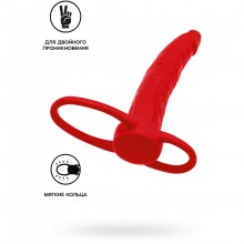 Насадка на пенис для двойного проникновения «Double Penetration Cock Ring», цвет красный, TOYFA 901414-9, коллекция Black & Red, длина 16.5 см.