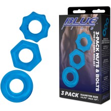Комплект из трех колец для эрекции «3-Pack Nuts & Bolts Stretch Cock Ring Set», BlueLine BLM4029-BLU, цвет Голубой