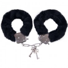 Металлические наручники «Love Cuffs» с мехом от компании ToyFa, цвет черный, размер OS, 951031, диаметр 6 см., со скидкой