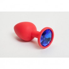 Анальная силиконовая пробка, цвет красный с синим кристаллом, Luxurious Tail 47067, длина 9.5 см.