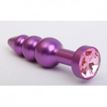 Анальная пробка-елочка с розовым стразом, цвет фиолетовый, 47433-MM, из материала Металл, длина 11.2 см.