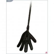 Кожаный стек с плетеной ручкой, наконечник «ладошка», цвет черный, Подиум Р191б, длина 85 см.