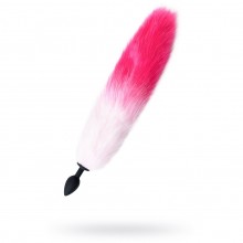Маленькая силиконовая анальная втулка с бело-розовым хвостом из коллекции Popo Pleasure от Toyfa, цвет черный, 731445, длина 45 см., со скидкой