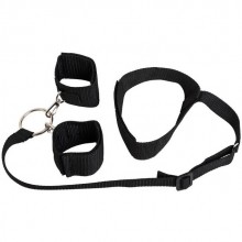 Ошейник с длинной лентой и отстегивающимися наручниками, цвет черный, размер OS, Джага-Джага 960-05 BX DD, длина 45 см., со скидкой