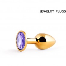 Анальный страз с фиолетовым кристаллом «Golden Plug Small», цвет золотой, Anal Jewelry Plugs gs-15, из материала Металл, длина 7.2 см., со скидкой