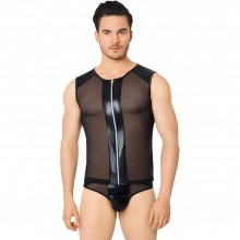 Мужской костюм-сетка на замочке, цвет черный, размер XL, SoftLine 460614, из материала Полиамид