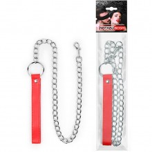 Поводок-цепь металлический с карабином и красной ручкой-петлей, цвет серебристый, Notabu NTB-80618, длина 77 см., со скидкой