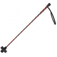 Красно-черный плетеный стек из кожи со шлепком в виде креста, Sitabella 4039-12, из материала Кожа, длина 60 см.