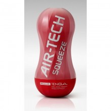 Многоразовый мастурбатор с вакуумным эффектом и средним рельефом «Air-Tech Squeeze Regular» от компании Tenga, цвет красный, ATS-001R, длина 17 см.