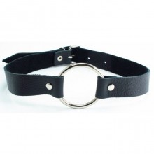 Кожаный БДСМ кляп с кольцом, цвет черный, BDSM Арсенал 60001ars, диаметр 4.5 см.