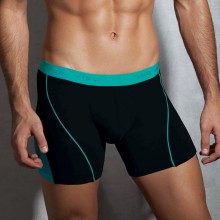 Удлиненные мужские боксеры с голубой резинкой и узором от компании Doreanse, цвет черный, размер M, DOR1754-BLK-M