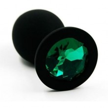 Анальная пробка из силикона с насыщенным зеленым стразом, Kanikule KL-S010M, коллекция Anal Jewelry Plug, цвет Черный, длина 7 см.