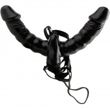 Двойной страпон с вибрацией «Vibrating Double Delight Strap-On», цвет черный, Fetish Fantasy Series от PipeDream 3382-23 PD, длина 15 см.