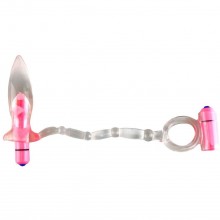 Эрекционное кольцо с анальной пробкой с вибрацией, цвет прозрачный, 00515, бренд SexToy, цвет Розовый, длина 14 см., со скидкой