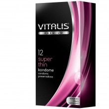 Латексные презервативы Vitalis Premium «Super Thin» - супер тонкие, упаковка 12 шт, 266, бренд R&S Consumer Goods GmbH, длина 18 см.
