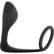 Мужской анальный стимулятор с кольцом на пенис «Button Anal Plug Black» от компании Lola Toys, цвет черный, коллекция Backdoor Black Edition, 4216-01Lola, длина 10 см.