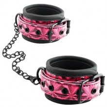 Наручники на цепи «Wrists Cuffs» с ременными застежками от компании Erokay, цвет розовый, ek-3104, One Size (Р 42-48)
