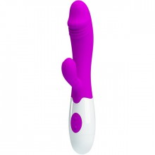 Изогнутый вибратор «Snappy» с клиторальным стимулятором от компании Baile, цвет фиолетовый, Pretty Love BI-014173, длина 19.5 см.