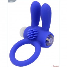 Кольцо «Зайчик» с мини-вибратором от компании Eroticon, цвет синий, 30493, из материала Силикон, диаметр 2.5 см.