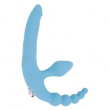 Анатомический страпон с вибрацией и анальным стимулятором от Sweet Toys, цвет голубой, st-40185-12, длина 15 см.