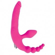 Анатомический страпон с вибрацией и анальным стимулятором от Sweet Toys, цвет розовый, st-40185-16, длина 15 см.