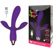 Силиконовый женский вибратор с тройной стимуляцией от компании Sweet Toys, цвет фиолетовый, st-40155-5, длина 12 см., со скидкой