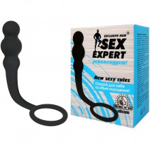 Анальная насадка с эрекционным кольцом от компании Sex Expert, цвет черный, sem-55142, длина 14.5 см.