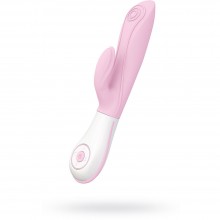Вибратор для женщин «Silkskyn Rabbit Vibrator» с клиторальным стимулятором от компании OVO, цвет розовый, E7-6, из материала Силикон, длина 22.5 см., со скидкой