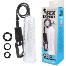 Вакуумная помпа с ручным насосом для мужчин от компании Sex Expert, цвет прозрачный, sem-55120, длина 25 см.