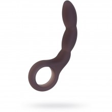 Анальный фаллоимитатор изогнутой формы с ограничивающим кольцом от компании Gopaldas, цвет черный, 2618-02SMK, из материала TPR, длина 13.5 см.