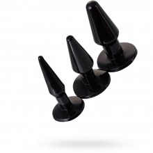 Набор из трех анальных пробок «Rider Butt Plug Set» от компании Gopaldas, цвет черный, 19-54BLK-BX, из материала ПВХ, длина 16.3 см.