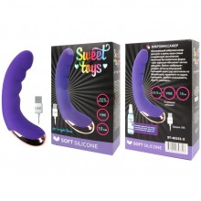 Изогнутый вагинальный вибратор с ребристой поверхностью от компании Sweet Toys, цвет фиолетовый, st-40151-5, длина 10 см., со скидкой