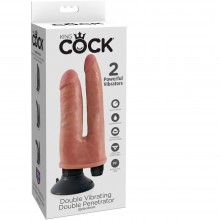 Анально-вагинальный реалистичный вибратор «Vibrating Double Penetrator Flesh» из коллекции King Cock от Pipedream, цвет телесный, PD5411-21, из материала ПВХ, длина 15.2 см., со скидкой