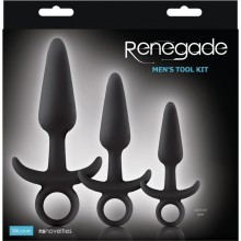 Набор черных анальных пробок с держателем «Renegade - Men's Tool Kit - Black» от NS Novelties, цвет черный, NSN-1105-40, из материала Силикон, со скидкой