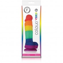 Цветной фаллос на присоске с мошонкой «Colours Pride Edition 5 Dildo Rainbow» от компании NS Novelties, цвет мульти, Color Pleasures NSN-0408-05, коллекция Colours Pleasures, длина 17.7 см.