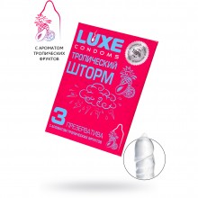 Рельефные ароматические презервативы из латекса от Luxe - «Тропический шторм», аромат «Манго», 3 шт. в упаковке, 699, длина 18 см.
