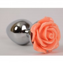Металлическая анальная пробка с оранжевой розой в основании от компании 4sexdream, цвет серебристый, 47182-1MM, длина 8.2 см.