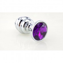 Фигурная анальная пробка с фиолетовым стразом в основании от компании 4sexdream, цвет серебристый, 47147-2MM, коллекция Anal Jewelry Plug, длина 8 см.